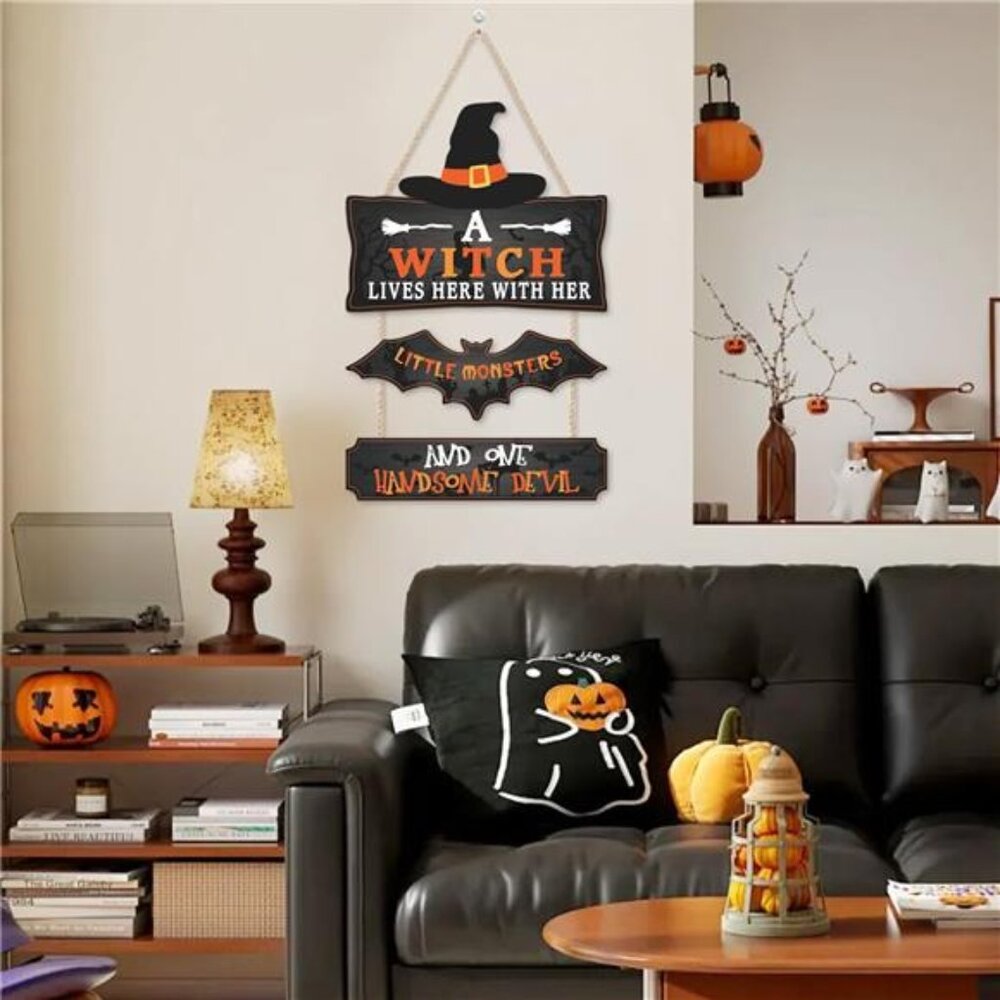 3Pcs Halloween Party Door Hanger Witch Themed Wall Hanging Sign - Picture 6 of 7